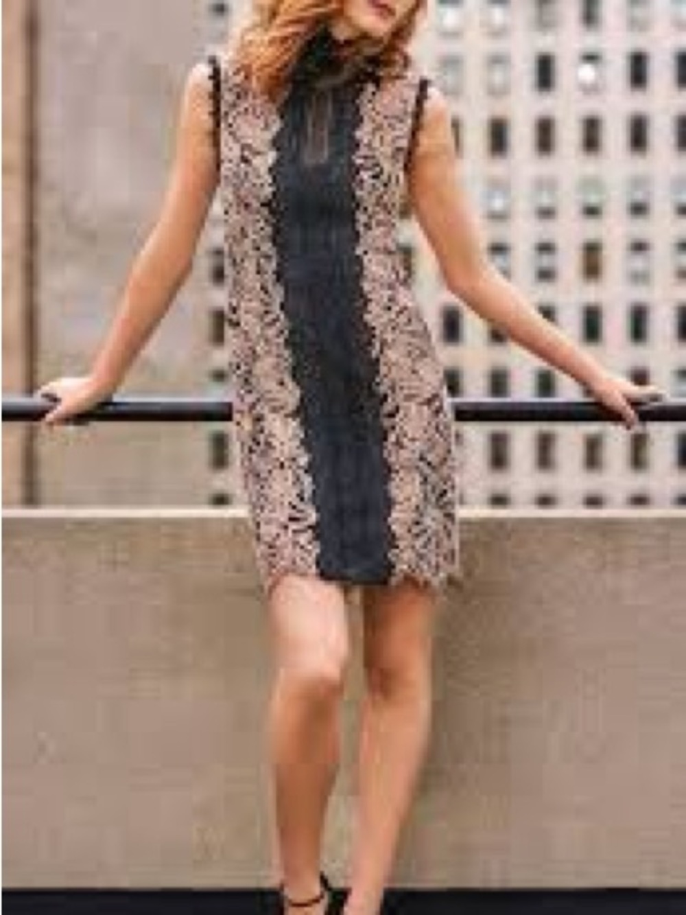 Nanette Lepore Lace Panel Shift Dress in Black and Nude